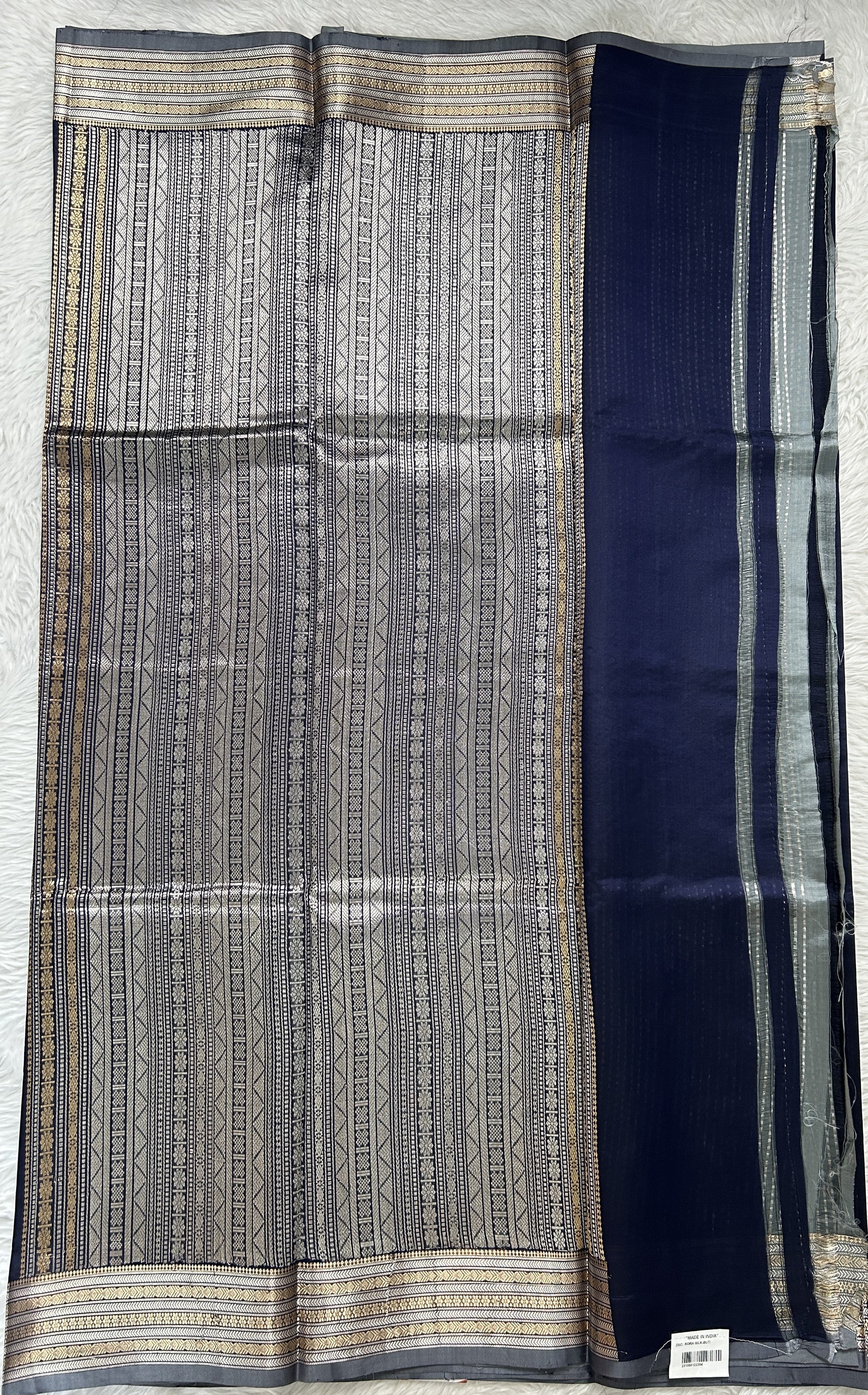 Banarasi Katan Silk Saree Ink Blue Colored Complemented with a Zari border. - Sampradaya Designer Studio