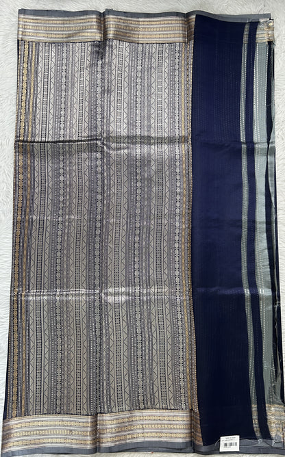 Banarasi Katan Silk Saree Ink Blue Colored Complemented with a Zari border. - Sampradaya Designer Studio