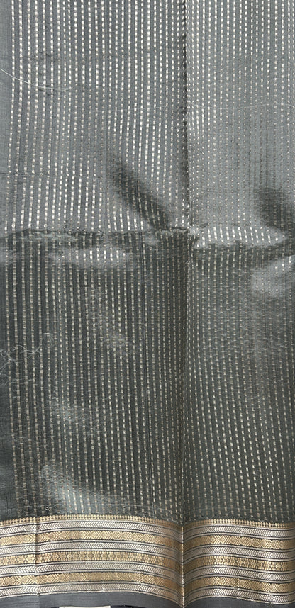 Banarasi Katan Silk Saree Ink Blue Colored Complemented with a Zari border. - Sampradaya Designer Studio