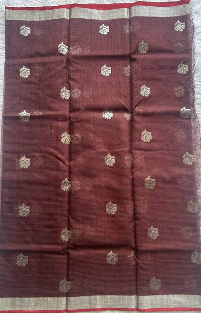 Pure Zarikota Saree Brown Colored Complemented with a Yellow Zari border. - Sampradaya Designer Studio