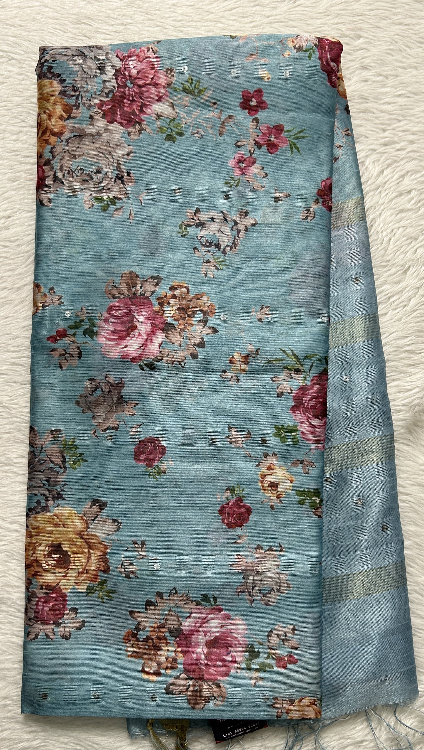Semi Tussar Saree Blue Color Complemented with a Zari Border. - Sampradaya Designer Studio