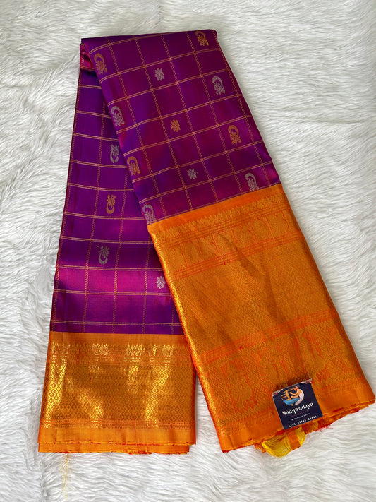 Gadwal Pattu Saree Magenta Pink Colored Complemented With a Pattu Dark Yellow Color Border - Sampradaya Designer Studio