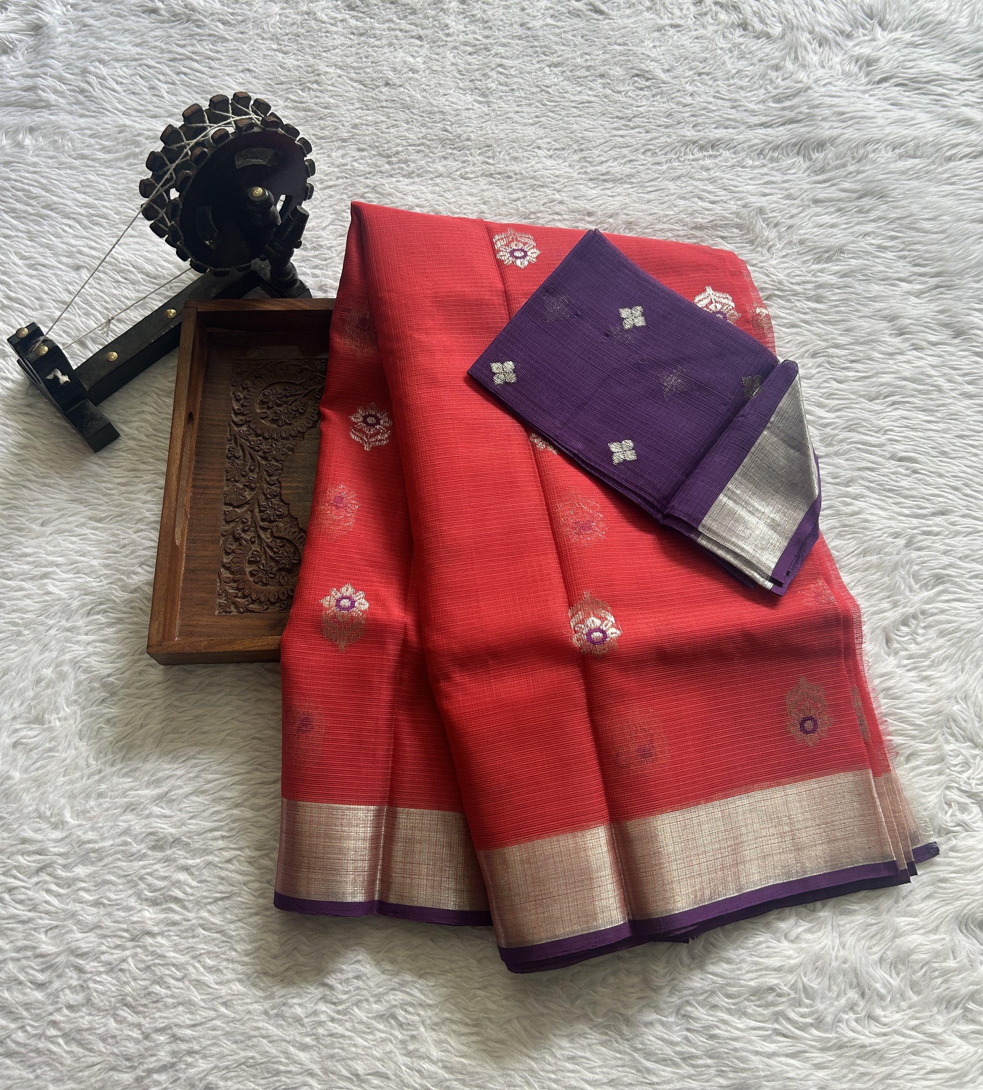 Pure Zarikota Saree Red Colored Complemented with a Zari border. - Sampradaya Designer Studio