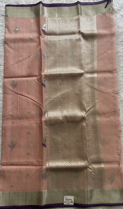 Pure Zarikota Saree Light Pink Colored Complemented with a Zari border. - Sampradaya Designer Studio