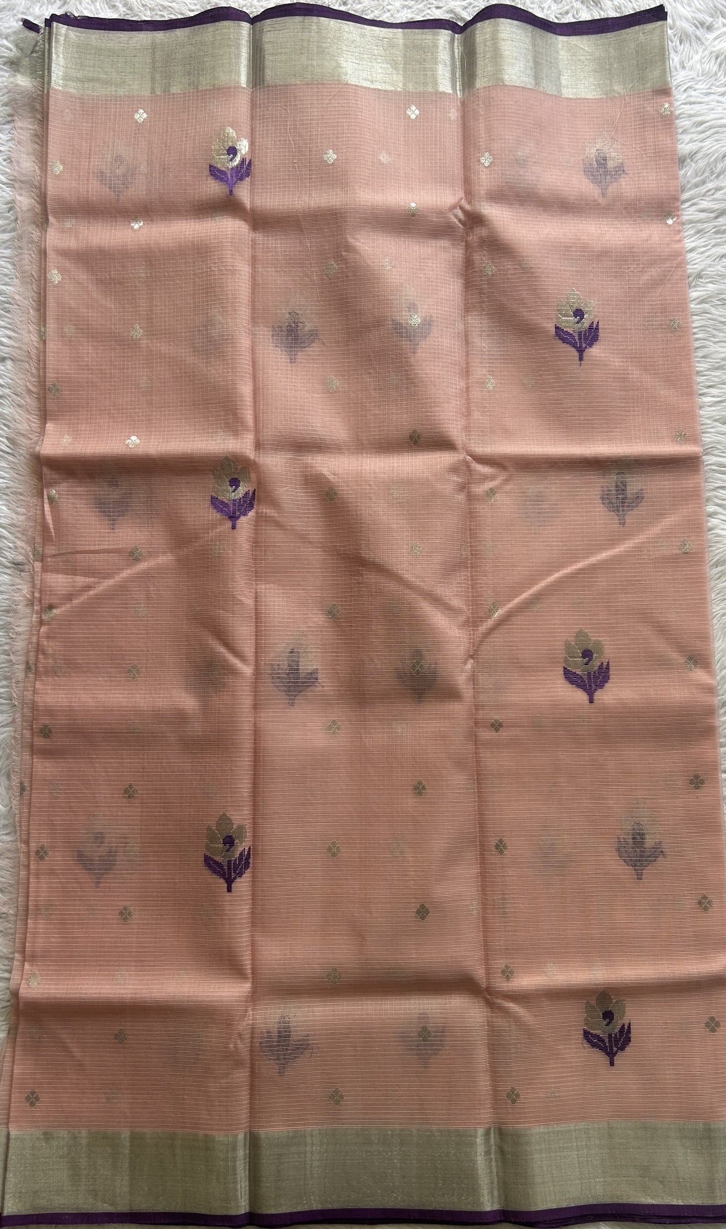 Pure Zarikota Saree Light Pink Colored Complemented with a Zari border. - Sampradaya Designer Studio