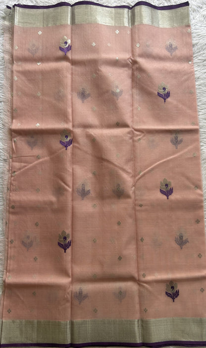 Pure Zarikota Saree Light Pink Colored Complemented with a Zari border. - Sampradaya Designer Studio