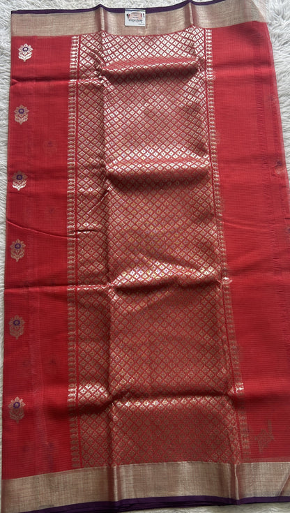 Pure Zarikota Saree Red Colored Complemented with a Zari border. - Sampradaya Designer Studio