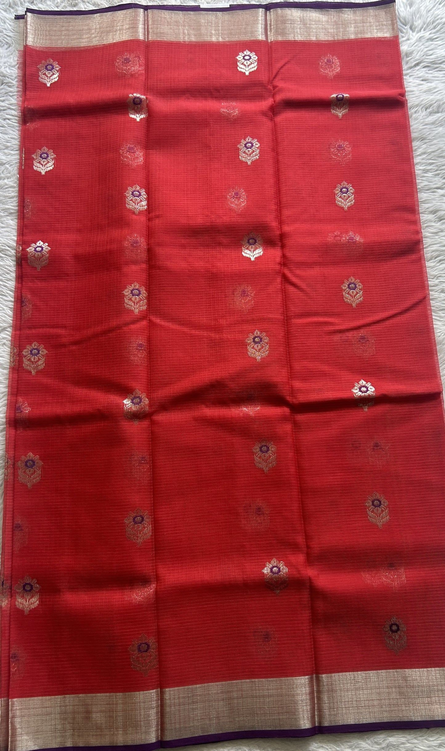Pure Zarikota Saree Red Colored Complemented with a Zari border. - Sampradaya Designer Studio