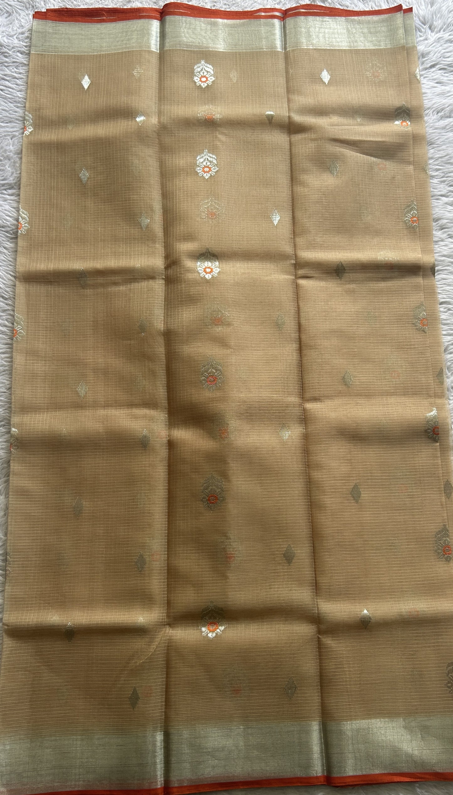 Pure Zarikota Saree Cream Colored Complemented with a Zari border. - Sampradaya Designer Studio