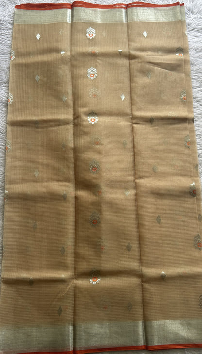 Pure Zarikota Saree Cream Colored Complemented with a Zari border. - Sampradaya Designer Studio