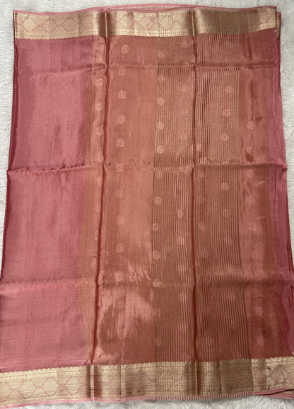 Satin Georgette Saree Soft Pink Colored Complemented with a Zari Border. - Sampradaya Designer Studio