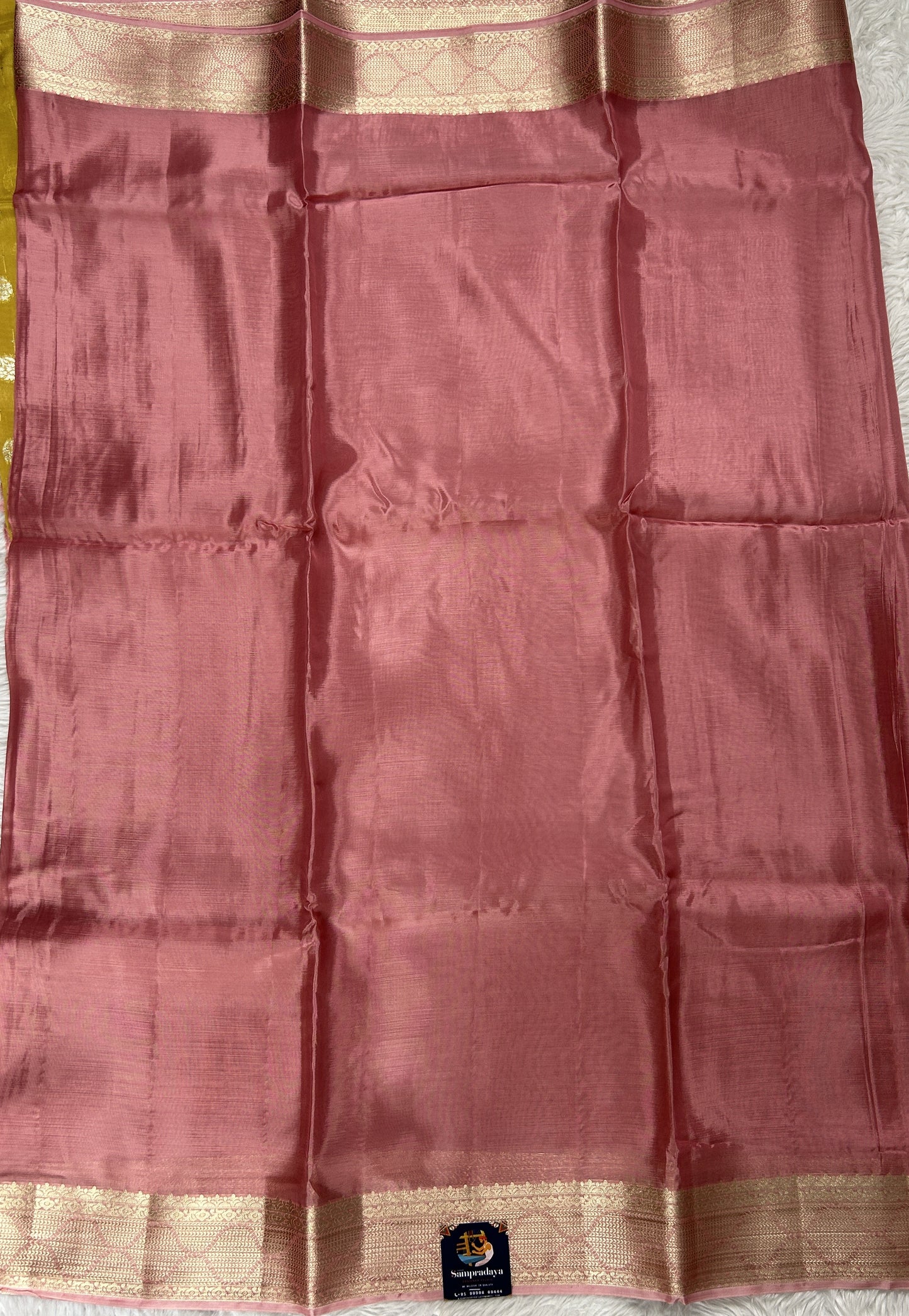 Satin Georgette Saree Soft Pink Colored Complemented with a Zari Border. - Sampradaya Designer Studio