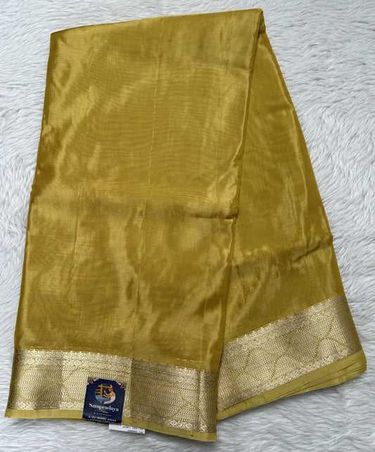 Satin Georgette Saree Yellow Colored Complemented with a Zari Border. - Sampradaya Designer Studio
