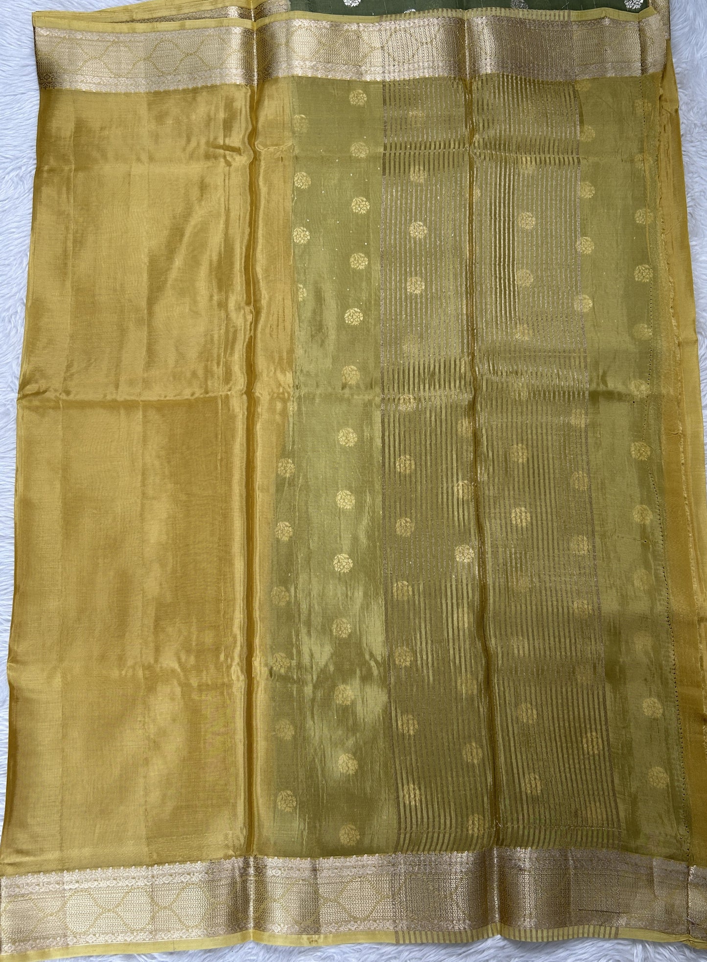 Satin Georgette Saree Yellow Colored Complemented with a Zari Border. - Sampradaya Designer Studio