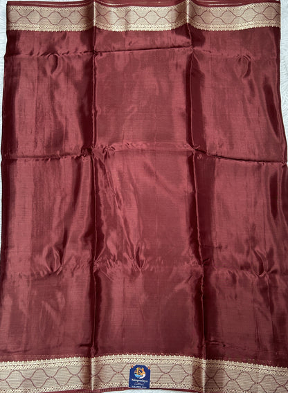 Satin Georgette Saree Brown Colored Complemented with a Zari Border. - Sampradaya Designer Studio
