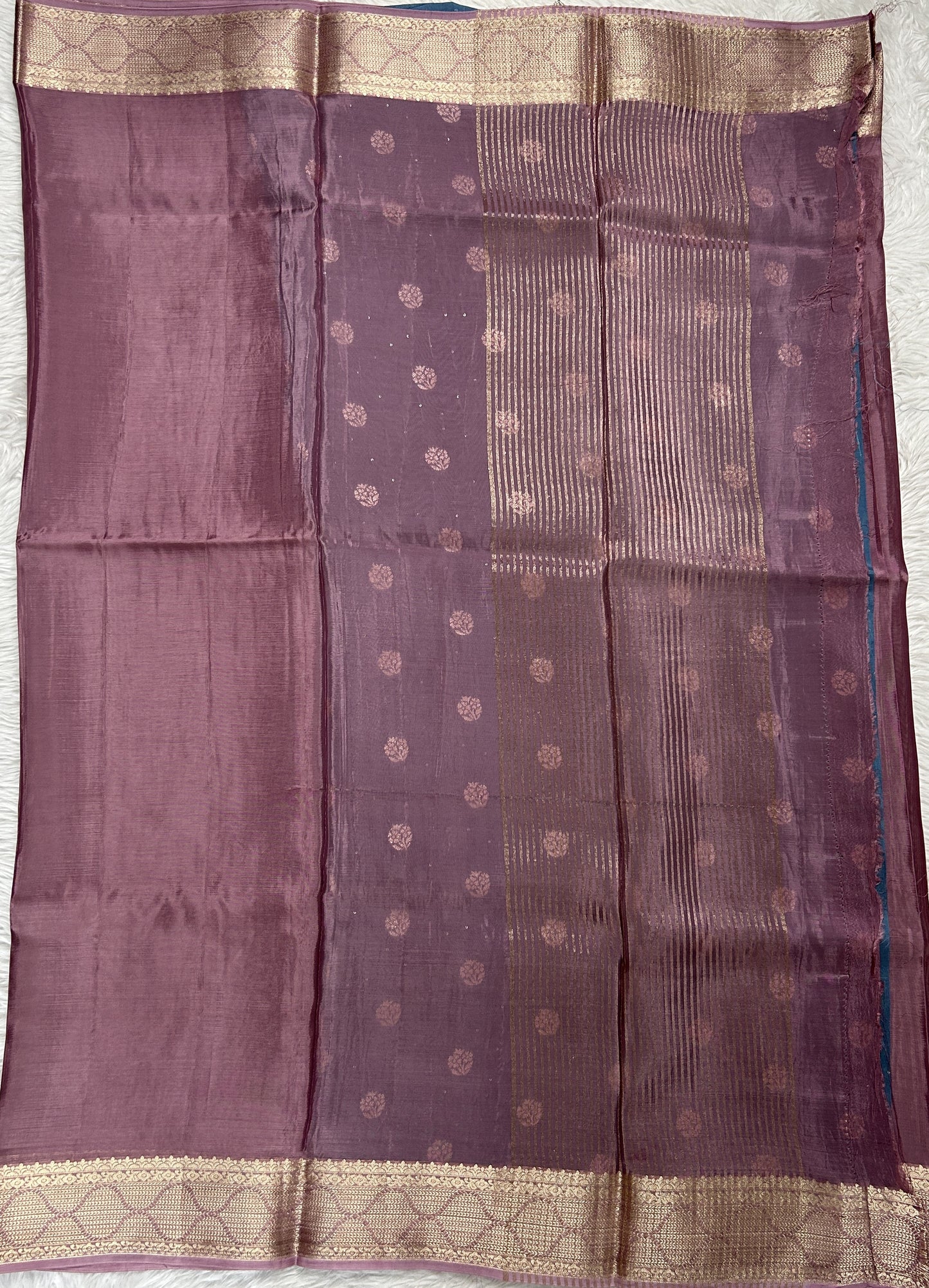 Satin Georgette Saree Mauve Colored Complemented with a Zari Border. - Sampradaya Designer Studio