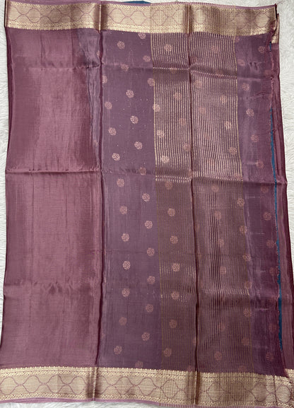 Satin Georgette Saree Mauve Colored Complemented with a Zari Border. - Sampradaya Designer Studio