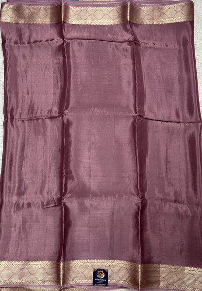 Satin Georgette Saree Mauve Colored Complemented with a Zari Border. - Sampradaya Designer Studio