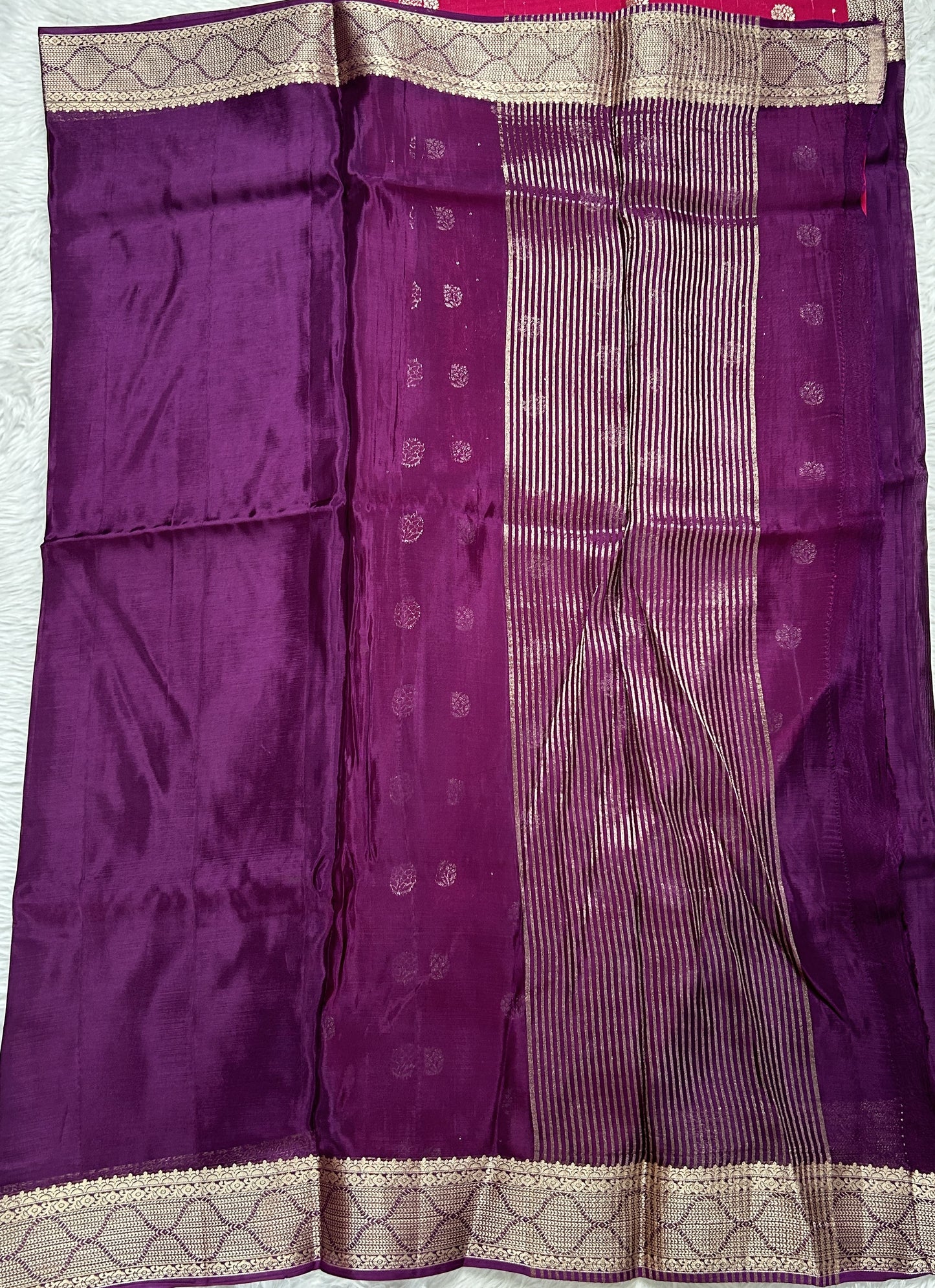 Satin Georgette Saree Purple Colored Complemented with a Zari Border. - Sampradaya Designer Studio