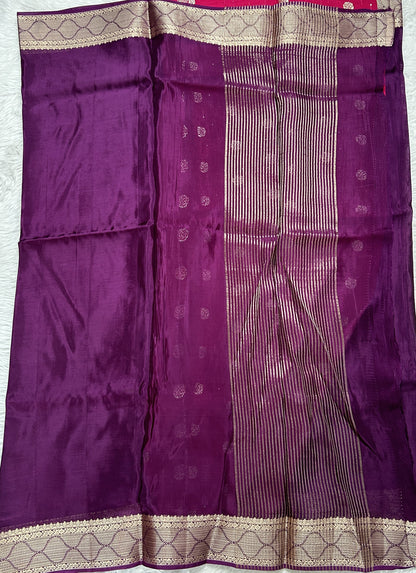 Satin Georgette Saree Purple Colored Complemented with a Zari Border. - Sampradaya Designer Studio