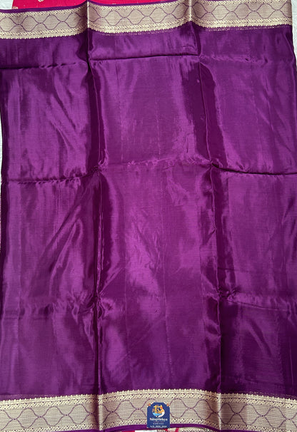 Satin Georgette Saree Purple Colored Complemented with a Zari Border. - Sampradaya Designer Studio
