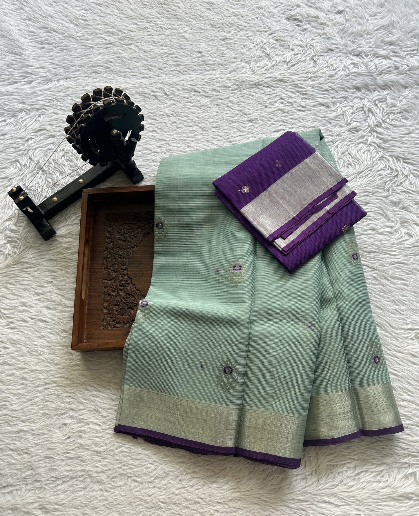 Pure Zarikota Saree Sea Blue Colored Complemented with a Zari border. - Sampradaya Designer Studio