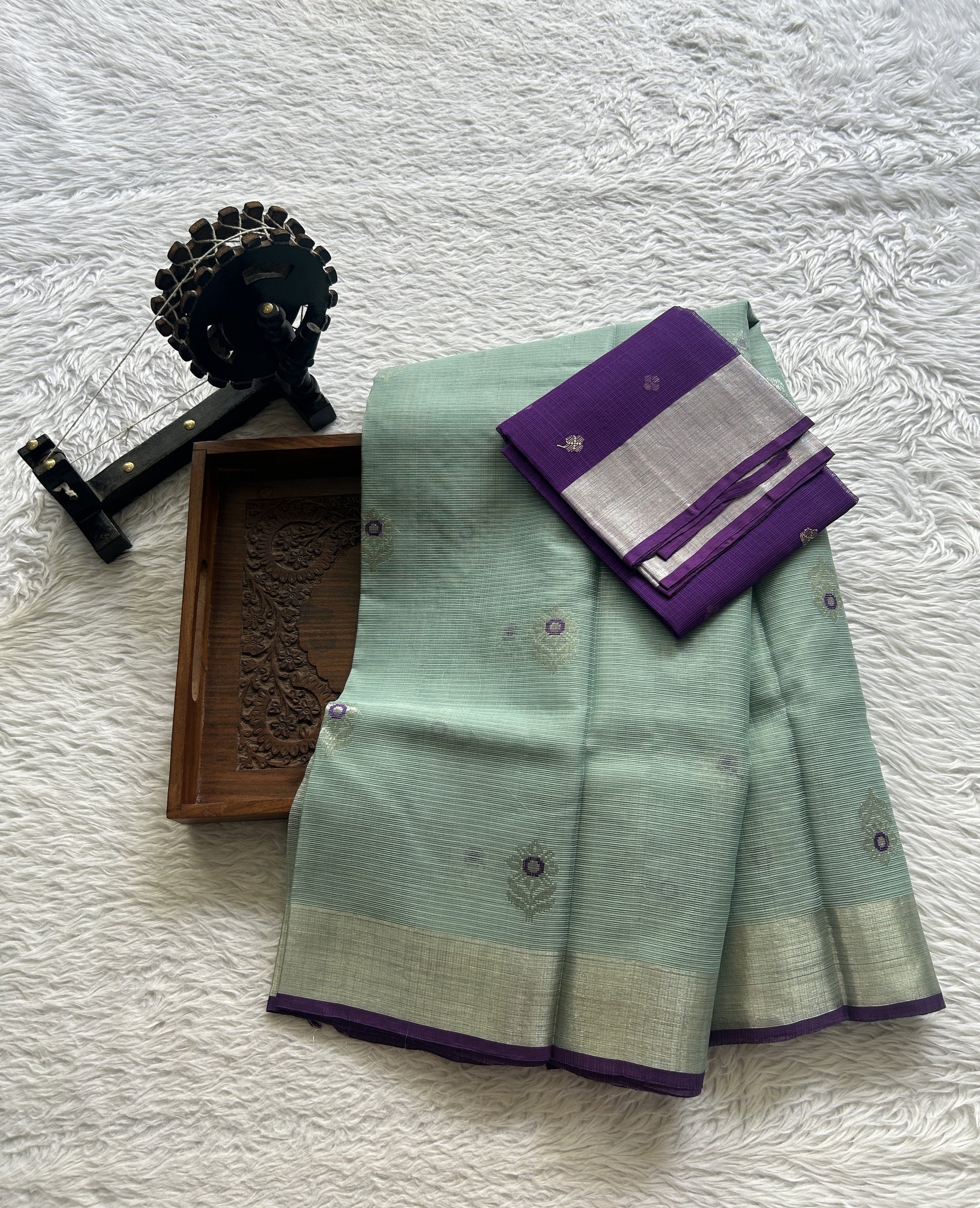 Pure Zarikota Saree Sea Blue Colored Complemented with a Zari border. - Sampradaya Designer Studio