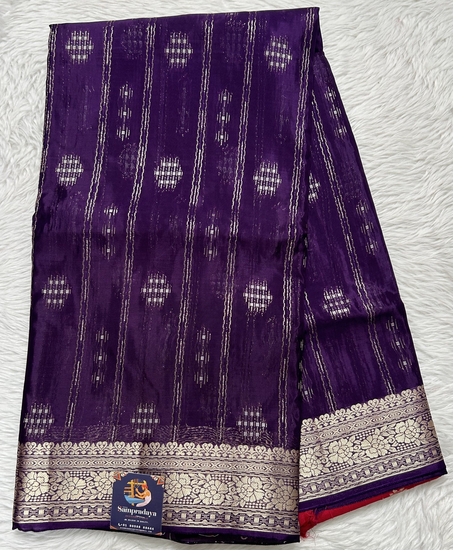 Satin Georgette Saree Purple Colored Complemented with a Zari Border. - Sampradaya Designer Studio