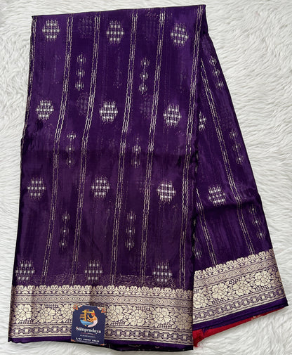Satin Georgette Saree Purple Colored Complemented with a Zari Border. - Sampradaya Designer Studio