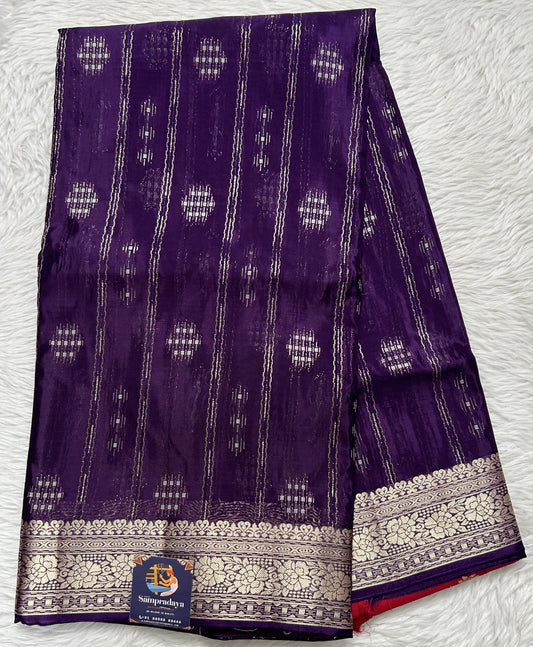 Satin Georgette Saree Purple Colored Complemented with a Zari Border. - Sampradaya Designer Studio