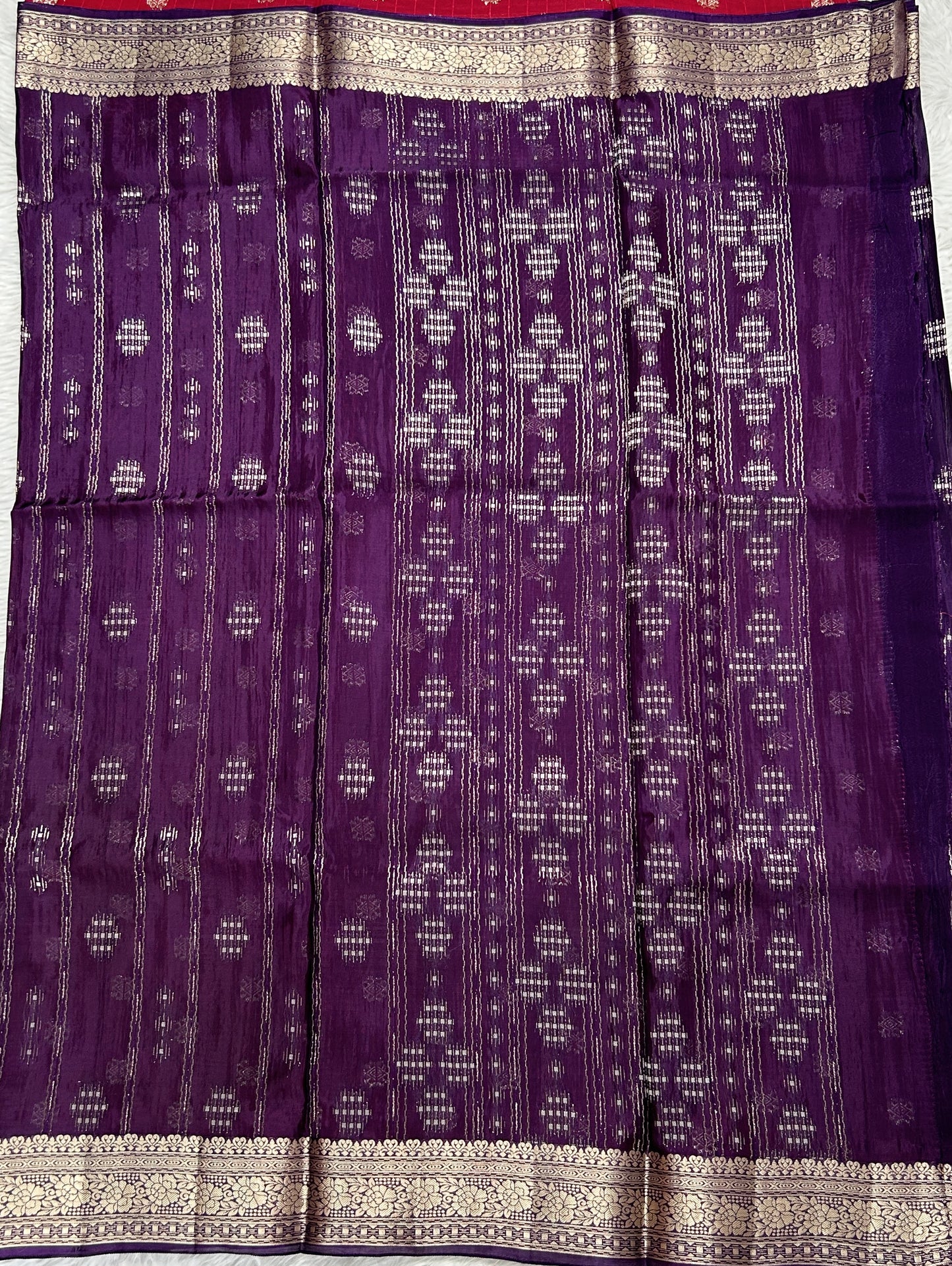 Satin Georgette Saree Purple Colored Complemented with a Zari Border. - Sampradaya Designer Studio