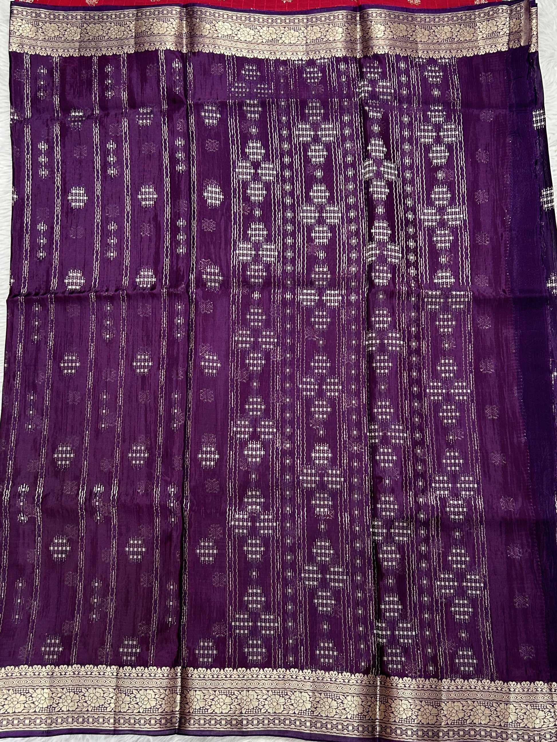 Satin Georgette Saree Purple Colored Complemented with a Zari Border. - Sampradaya Designer Studio