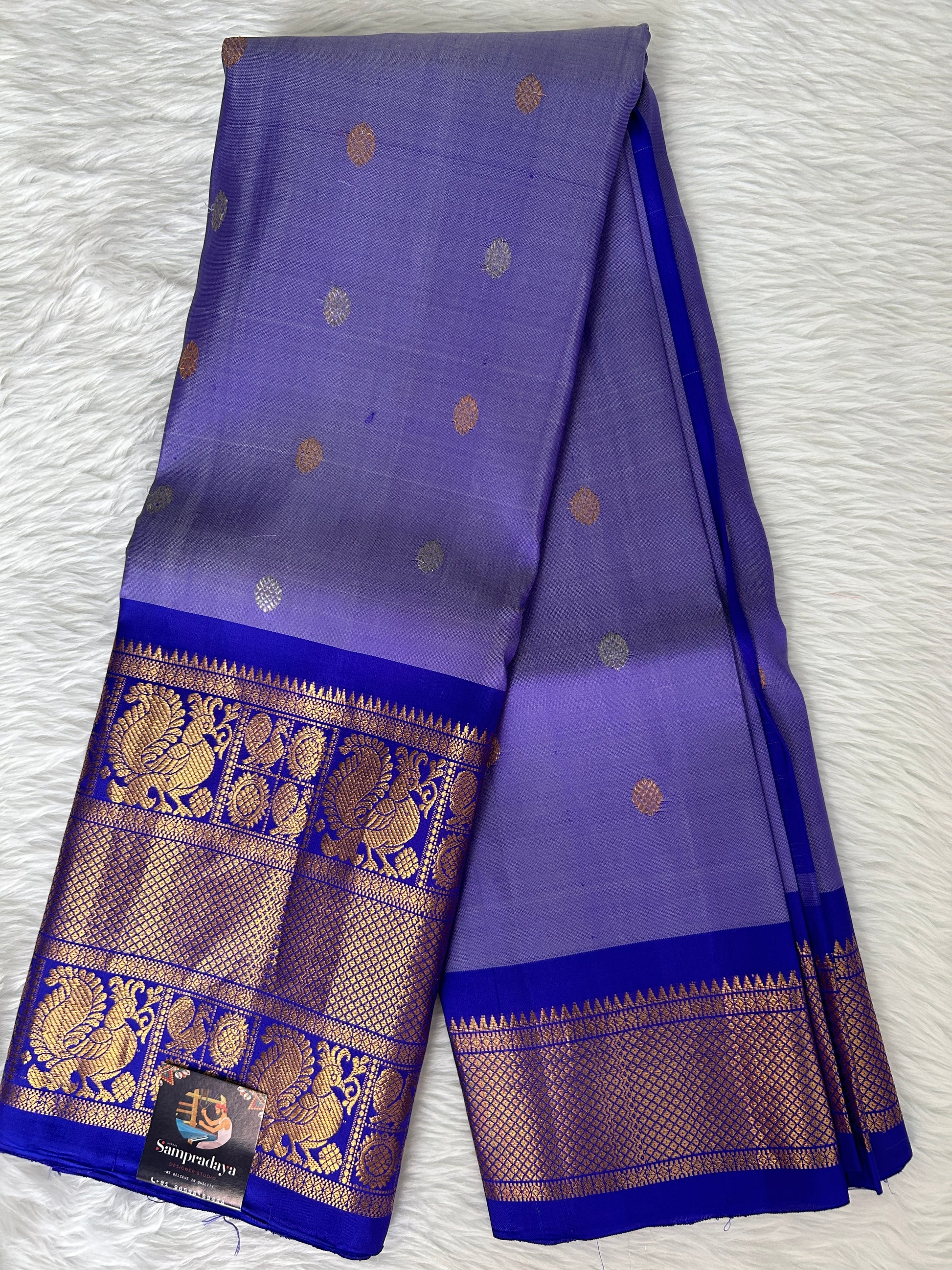 Gadwal Pattu Saree Lite Blue Colored Complemented With a Pattu Royal Blue Border - Sampradaya Designer Studio