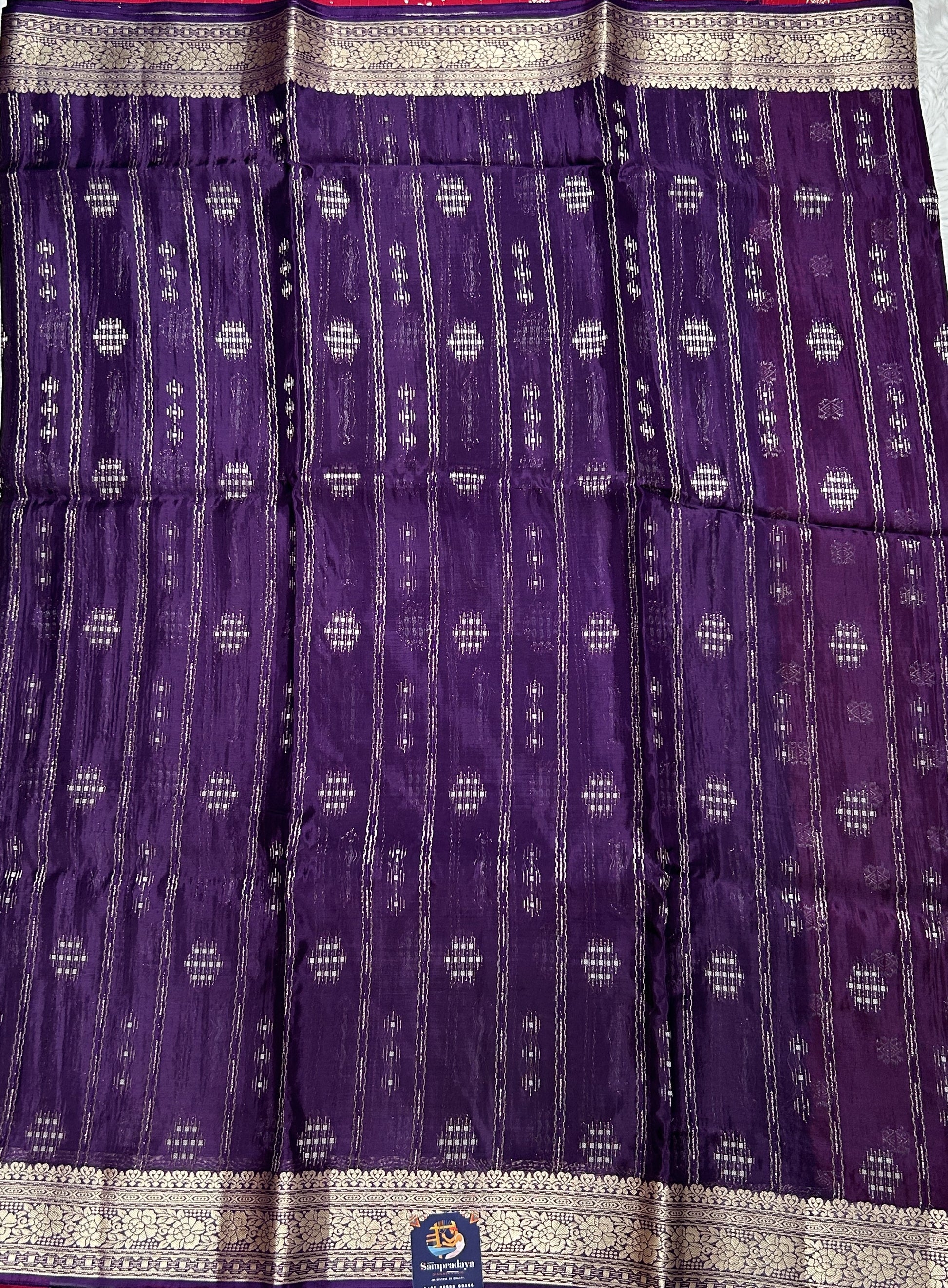 Satin Georgette Saree Purple Colored Complemented with a Zari Border. - Sampradaya Designer Studio