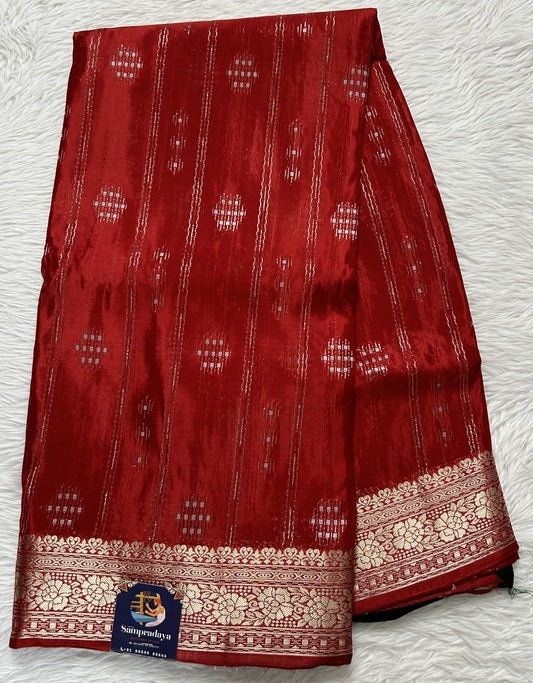 Satin Georgette Saree Maroon Colored Complemented with a Zari Border. - Sampradaya Designer Studio