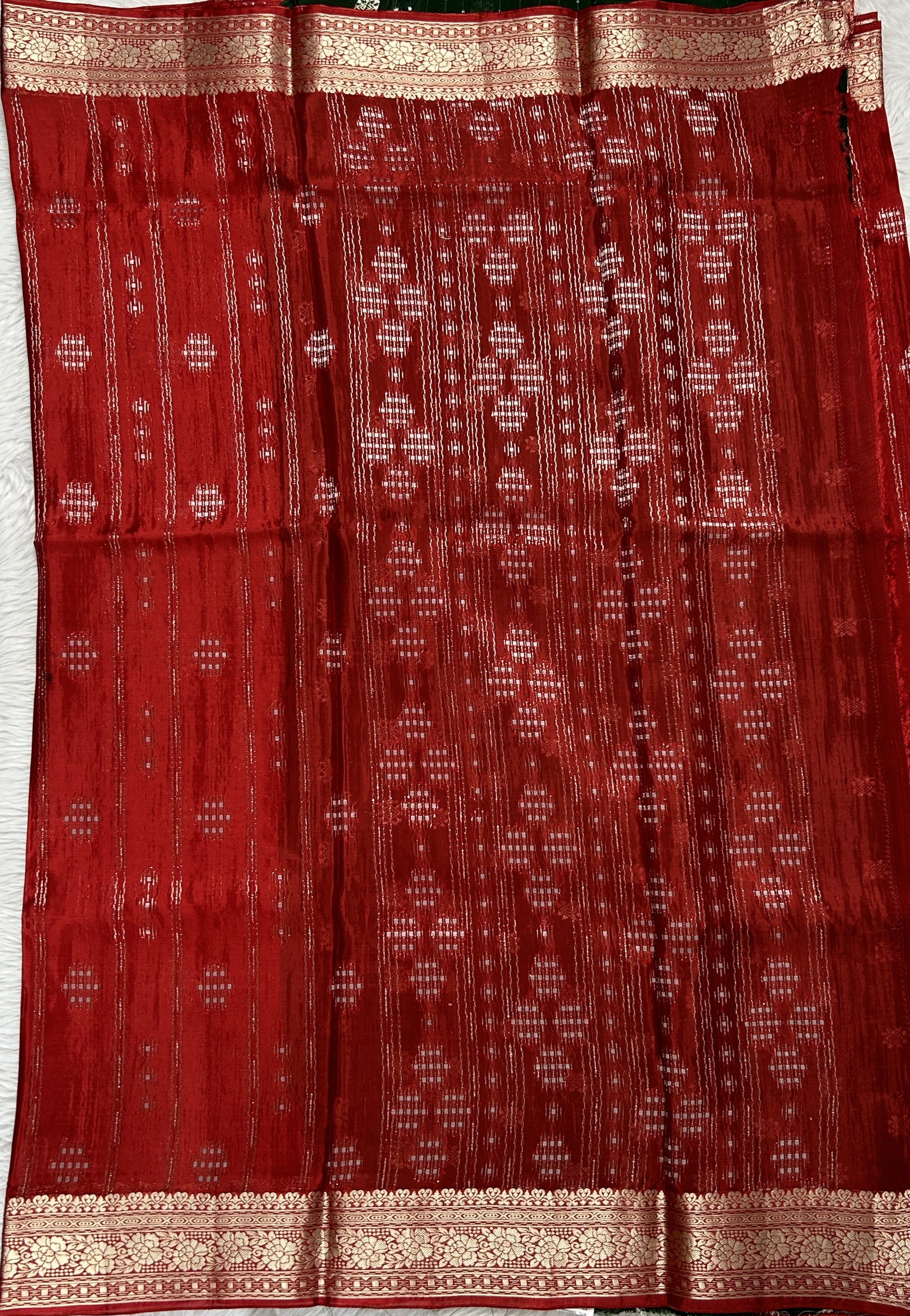 Satin Georgette Saree Maroon Colored Complemented with a Zari Border. - Sampradaya Designer Studio
