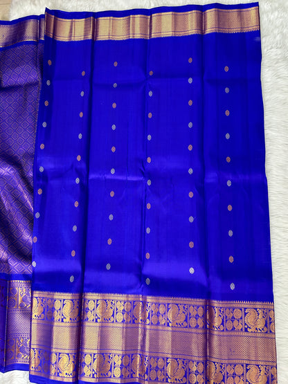 Gadwal Pattu Saree Lite Blue Colored Complemented With a Pattu Royal Blue Border - Sampradaya Designer Studio