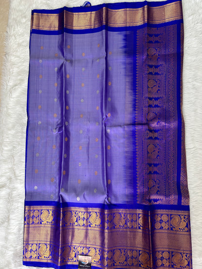 Gadwal Pattu Saree Lite Blue Colored Complemented With a Pattu Royal Blue Border - Sampradaya Designer Studio