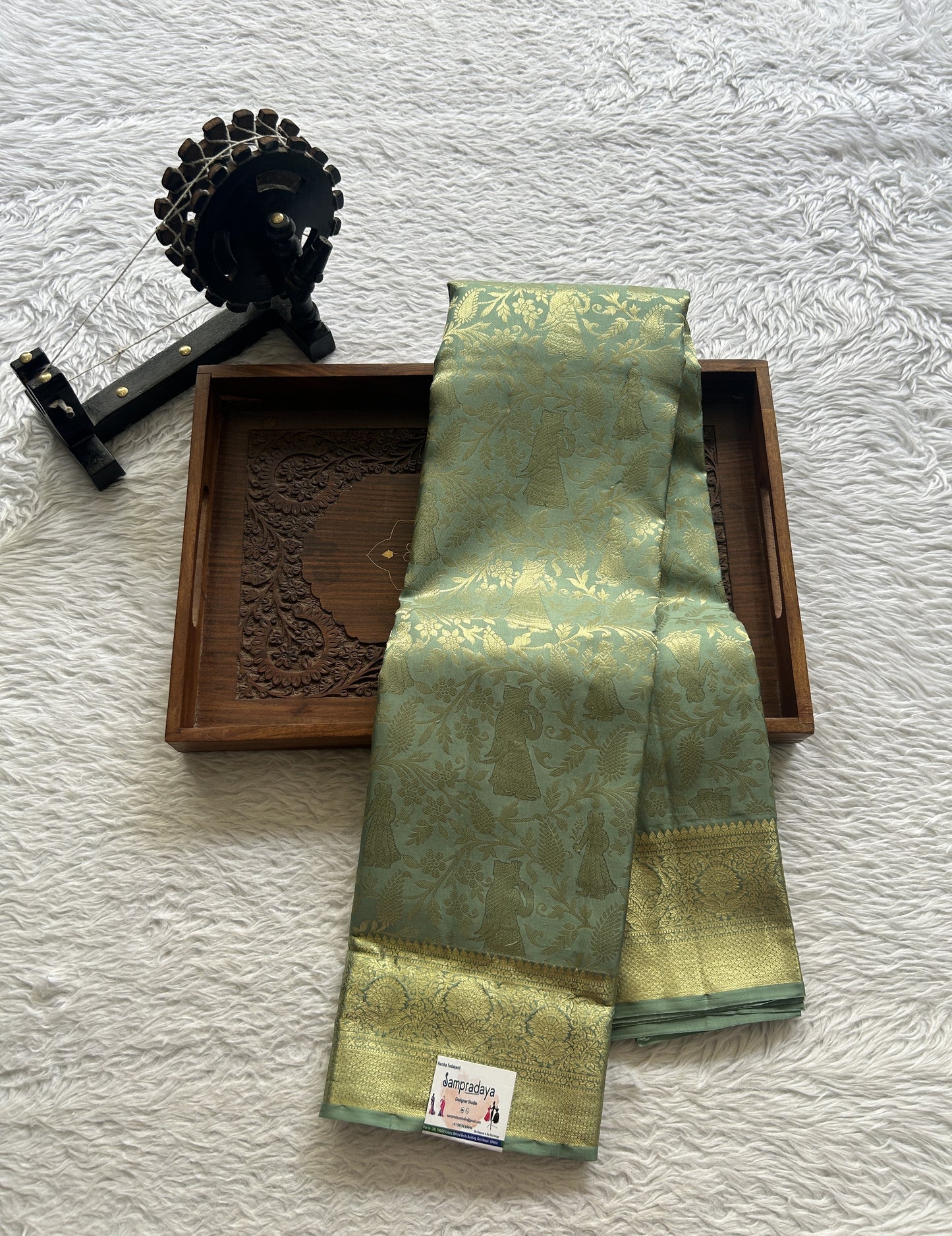Kanjivaram Bridal Silk Saree Sea Green colored Saree complemented with a Zari border. - Sampradaya Designer Studio