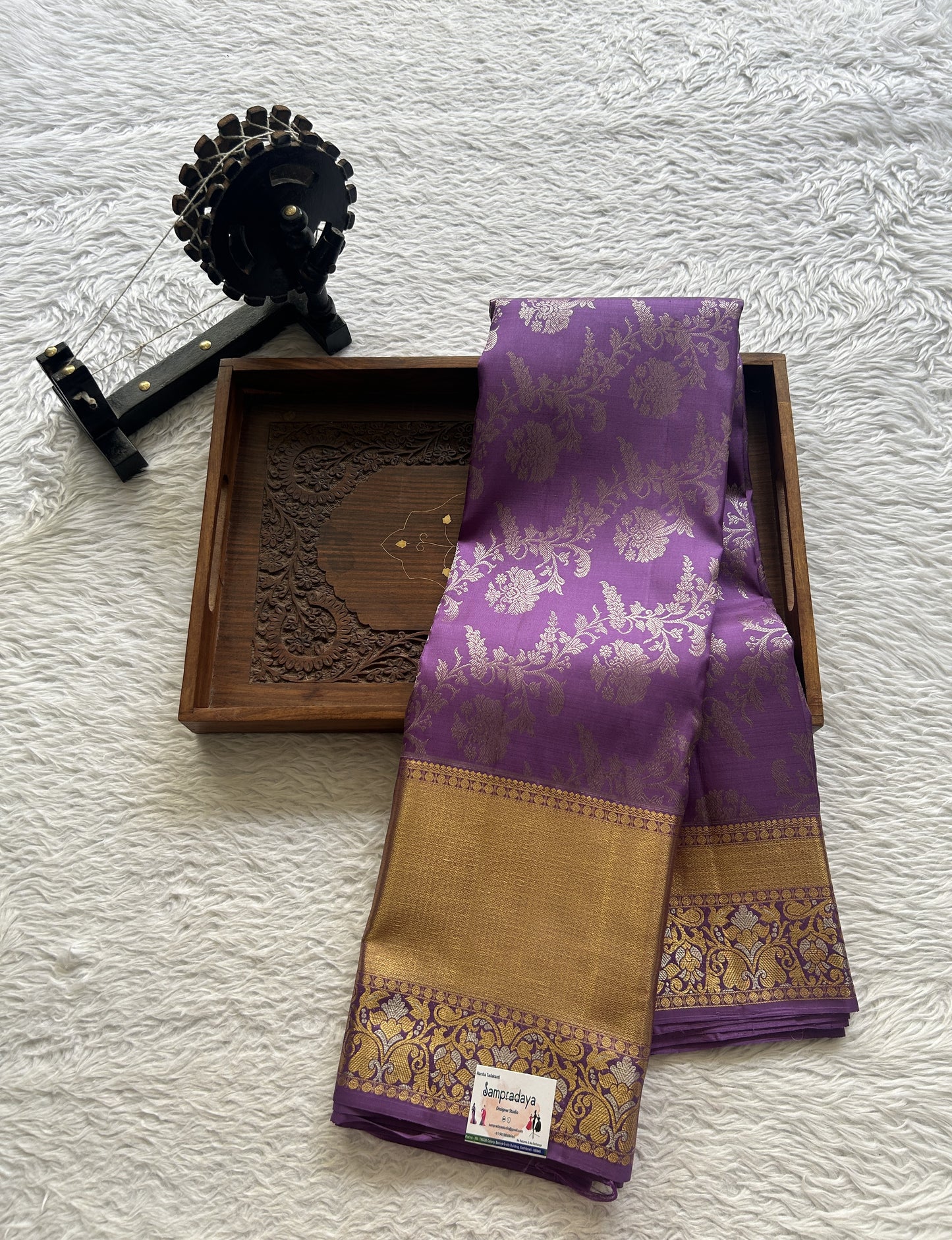 Kanjivaram Bridal Silk Saree Lavender colored Saree complemented with a Zari border. - Sampradaya Designer Studio