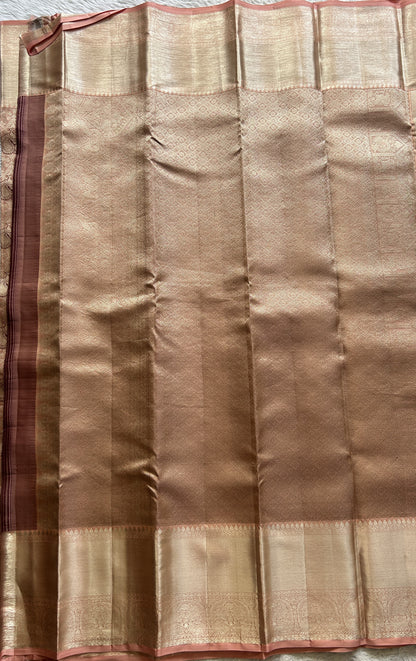 Kanjivaram Bridal Silk Saree Pale Orange colored Saree complemented with a Zari border. - Sampradaya Designer Studio