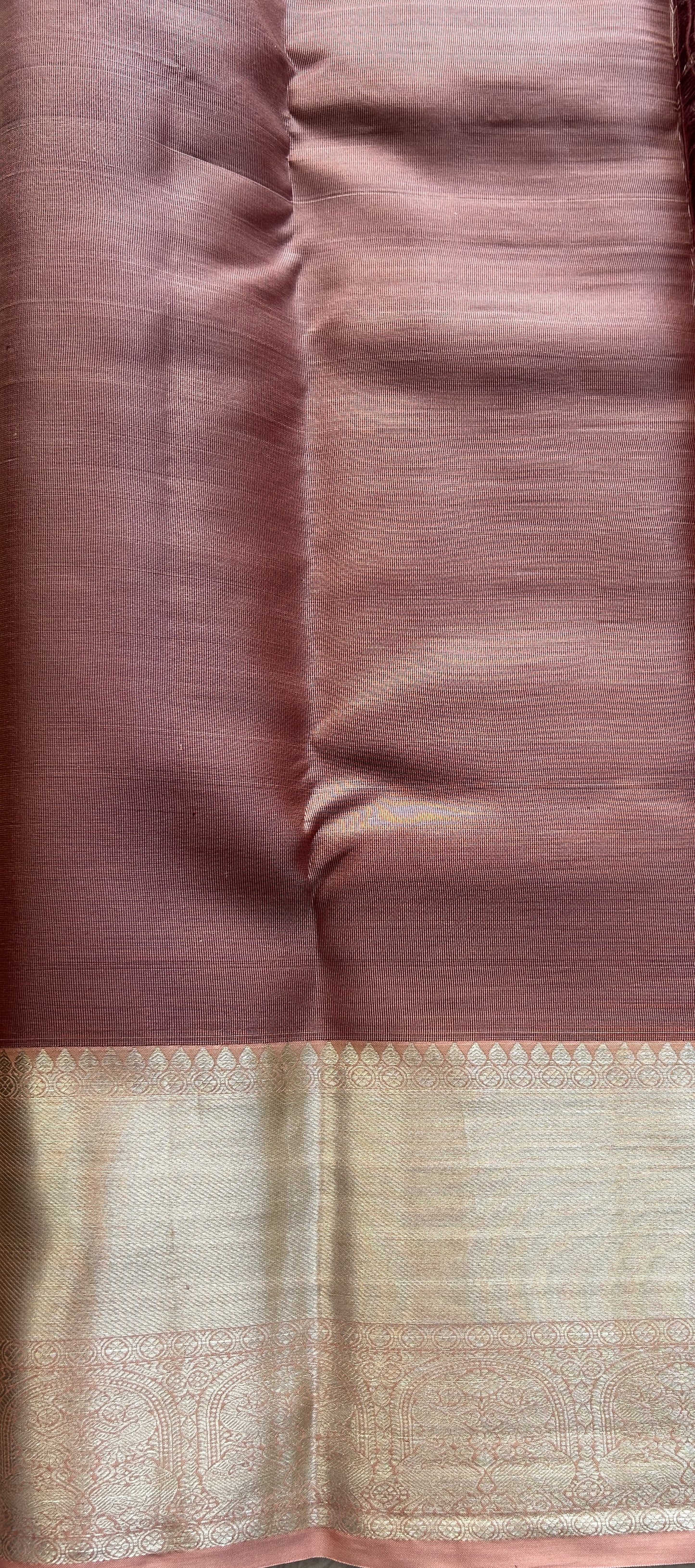 Kanjivaram Bridal Silk Saree Pale Orange colored Saree complemented with a Zari border. - Sampradaya Designer Studio