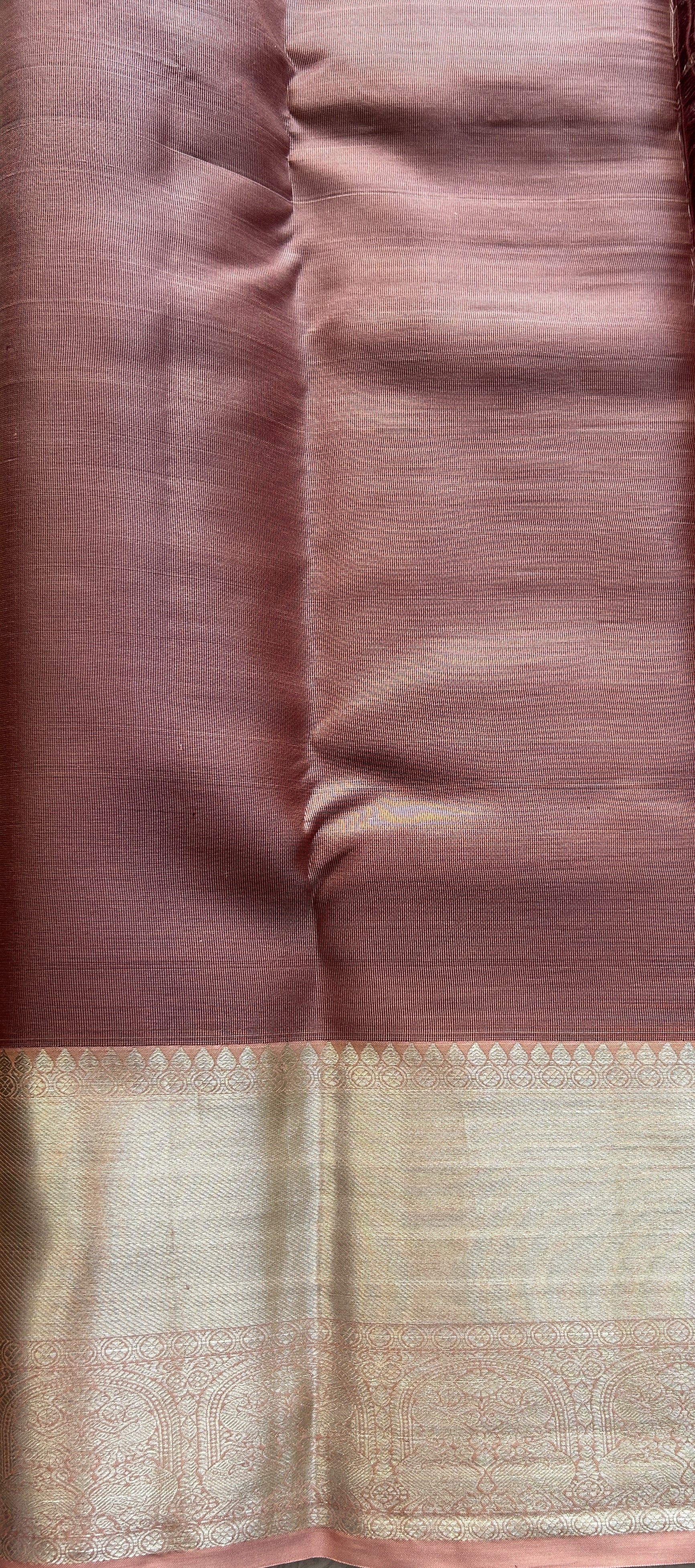 Kanjivaram Bridal Silk Saree Pale Orange colored Saree complemented with a Zari border. - Sampradaya Designer Studio