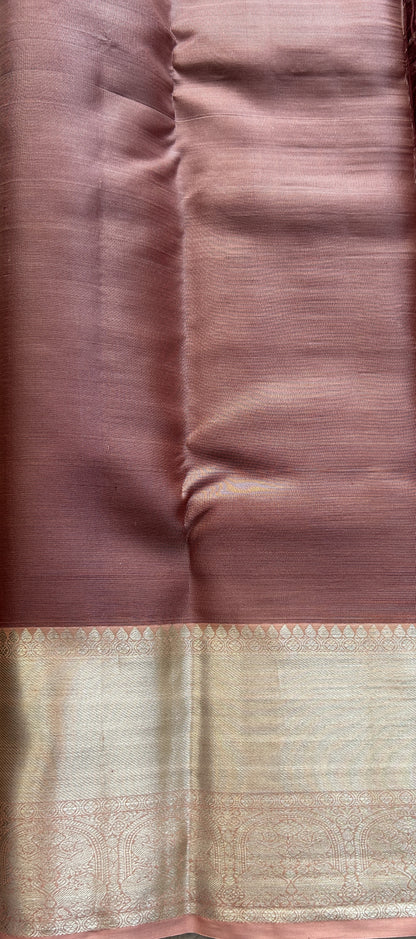 Kanjivaram Bridal Silk Saree Pale Orange colored Saree complemented with a Zari border. - Sampradaya Designer Studio