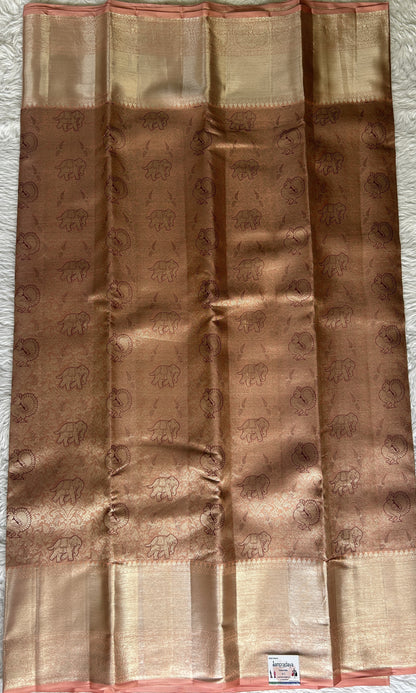 Kanjivaram Bridal Silk Saree Pale Orange colored Saree complemented with a Zari border. - Sampradaya Designer Studio