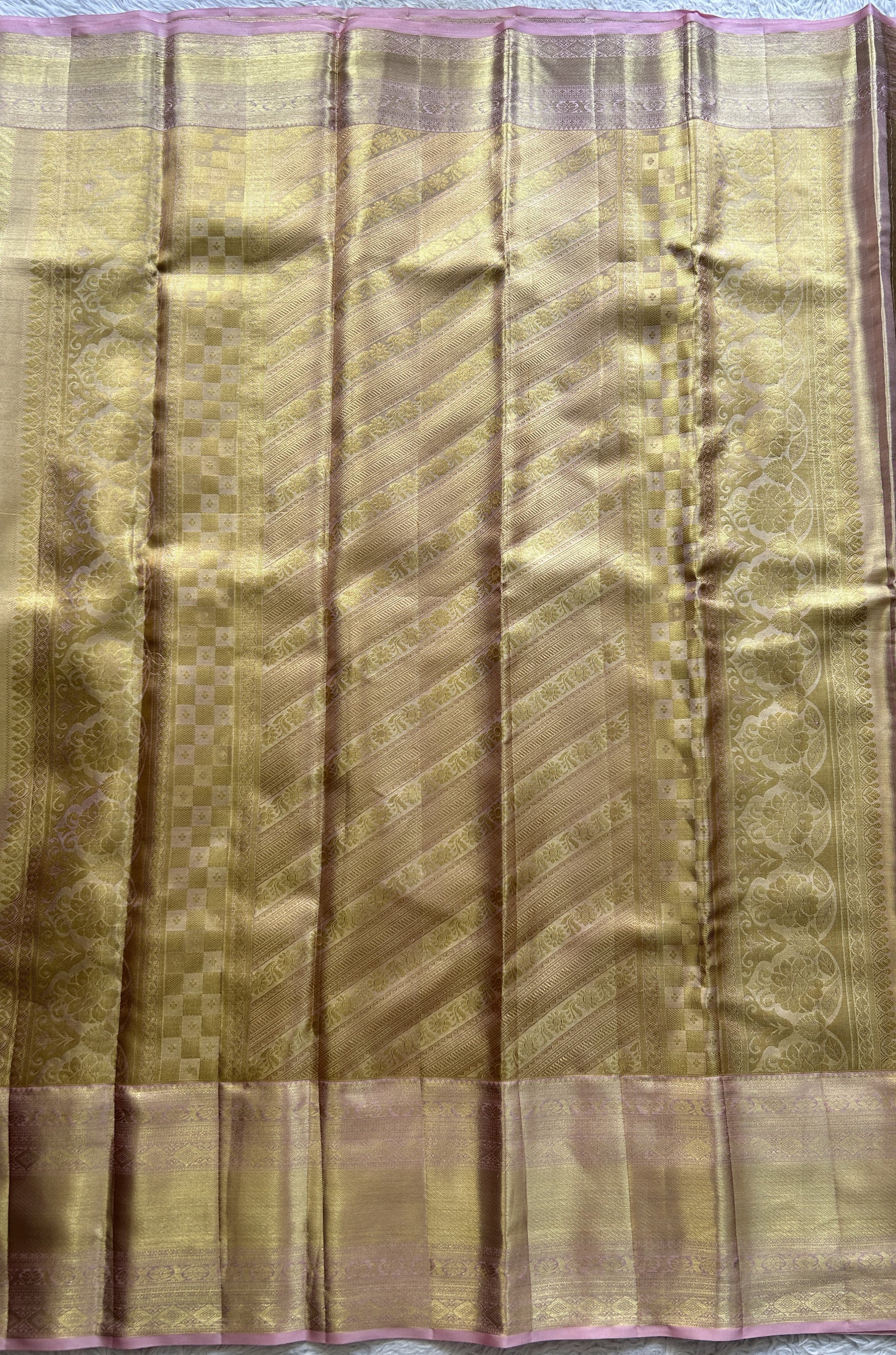 Kanjivaram Bridal Silk Saree Gold colored Saree complemented with a Zari border. - Sampradaya Designer Studio