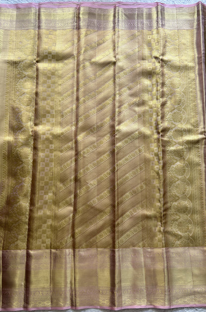 Kanjivaram Bridal Silk Saree Gold colored Saree complemented with a Zari border. - Sampradaya Designer Studio