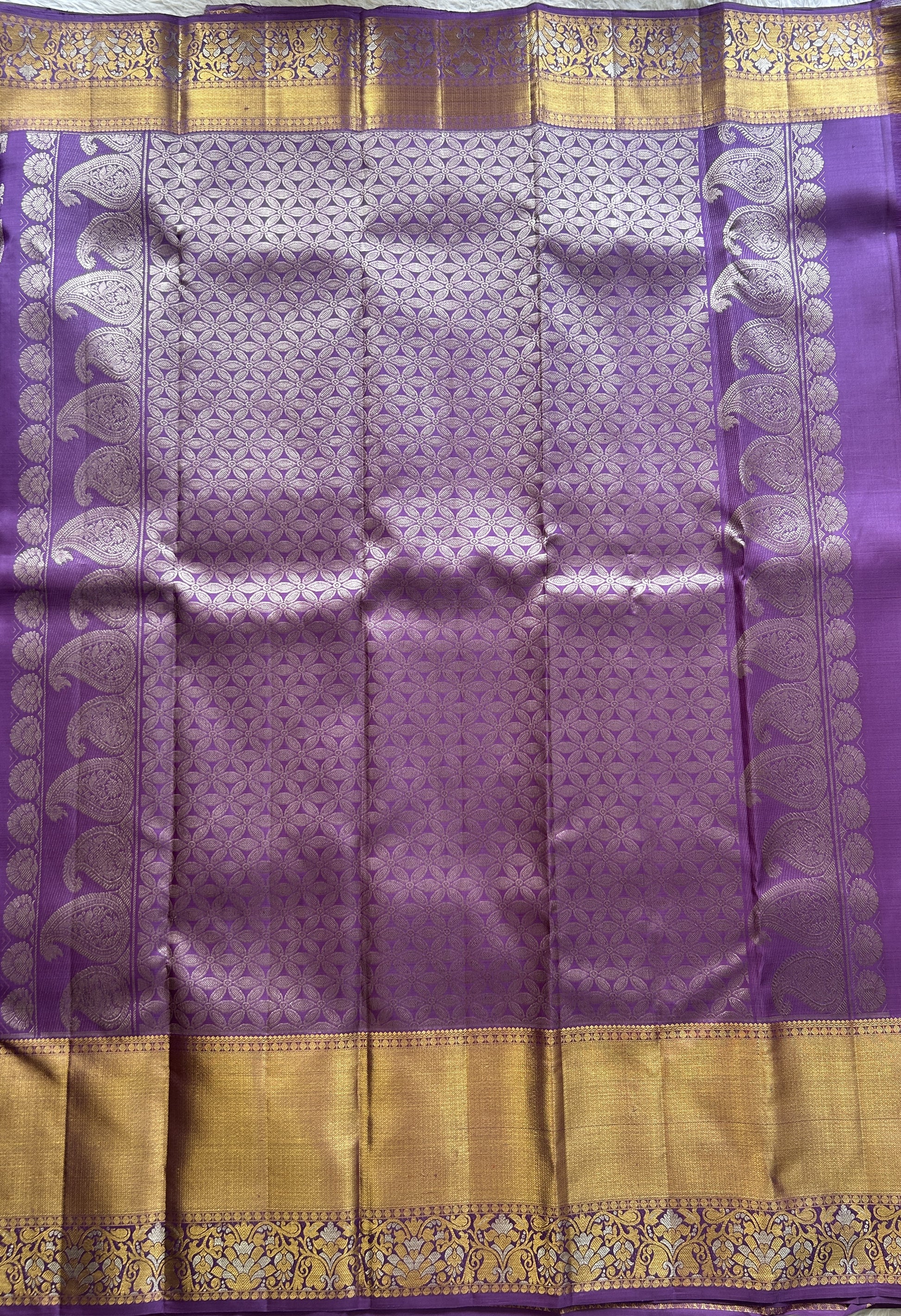 Kanjivaram Bridal Silk Saree Lavender colored Saree complemented with a Zari border. - Sampradaya Designer Studio