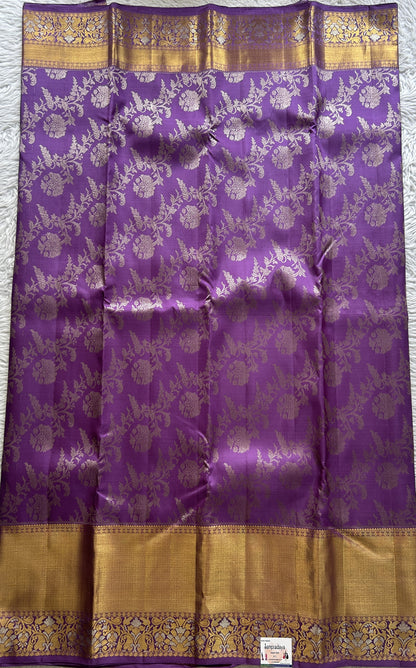 Kanjivaram Bridal Silk Saree Lavender colored Saree complemented with a Zari border. - Sampradaya Designer Studio
