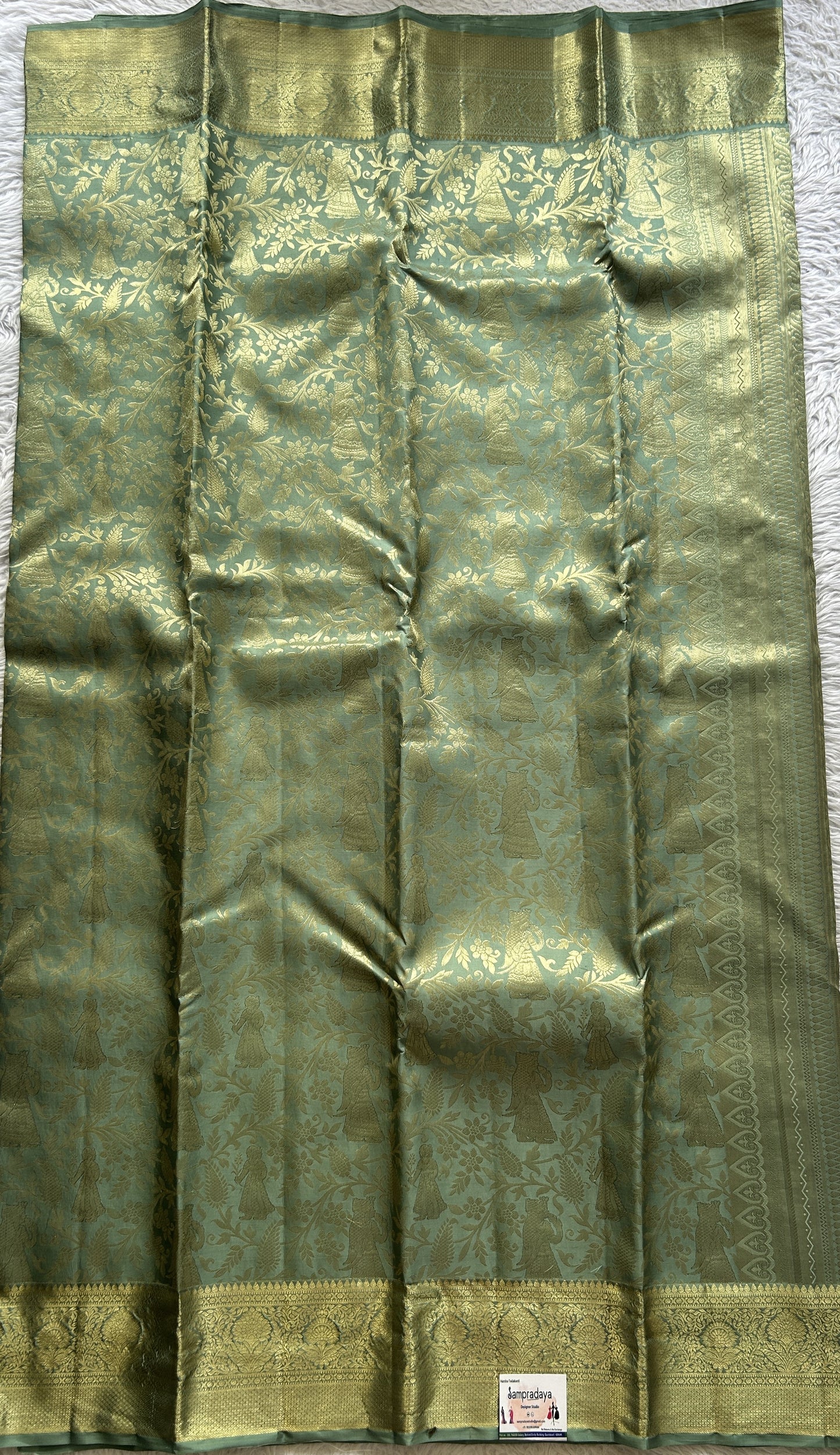 Kanjivaram Bridal Silk Saree Sea Green colored Saree complemented with a Zari border. - Sampradaya Designer Studio